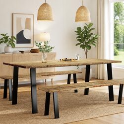 Dining Table 200x90x75 cm Solid Wood Acacia Kitchen Brown Industrial Legs