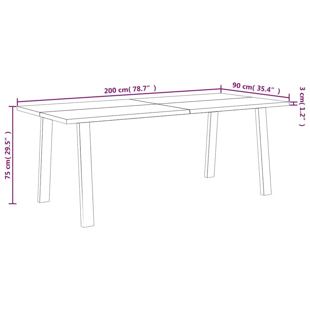 Dining Table 200x90x75 cm Solid Wood Acacia Kitchen Brown Industrial Legs