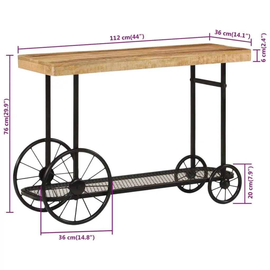 Console Table 112x36x76 cm Industrial End Table with Storage Shelf and Wheels