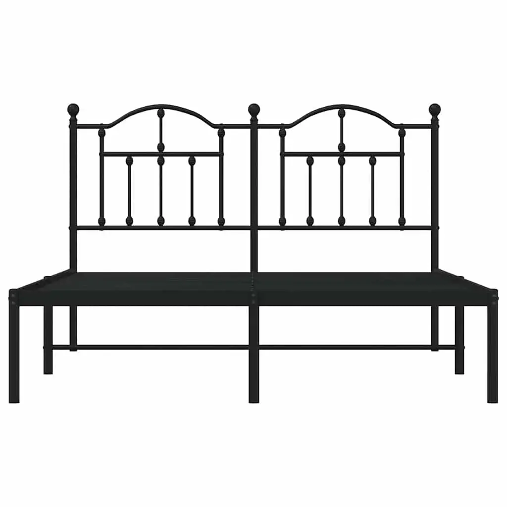 Metal Bed Frame Black Bedroom 135x190 cm with Headboard Slatted Base