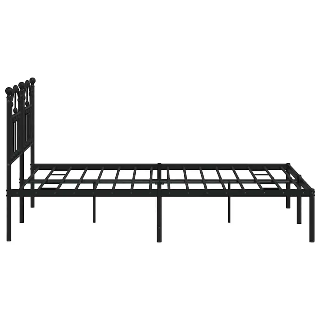 Metal Bed Frame Black Bedroom 135x190 cm with Headboard Slatted Base