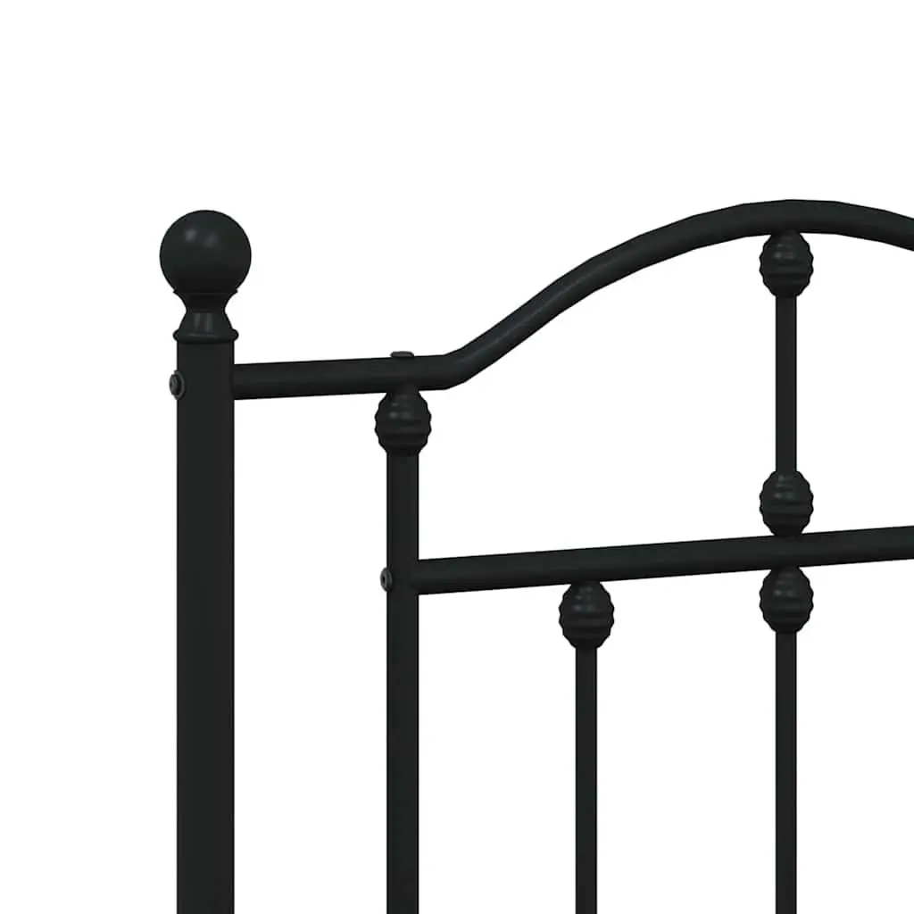 Metal Bed Frame Black Bedroom 135x190 cm with Headboard Slatted Base