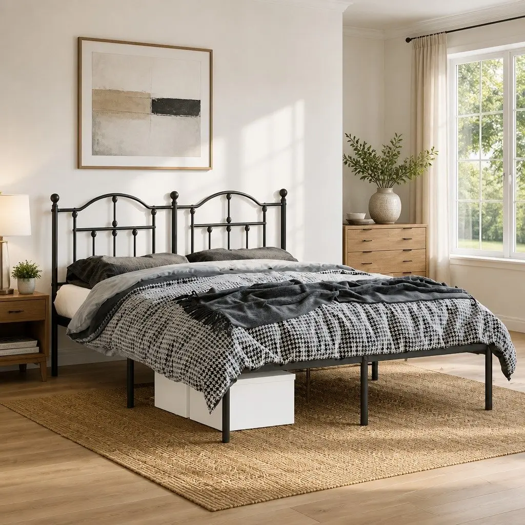 Metal Bed Frame Bedroom 150x200 cm Black Steel