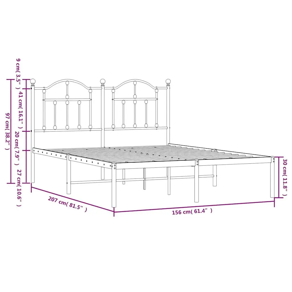 Metal Bed Frame Bedroom 150x200 cm Black Steel