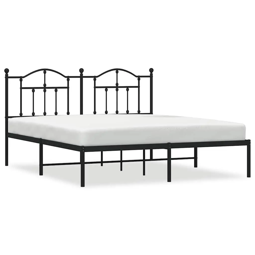 Metal Bed Frame King Bedroom 183x203 cm with Headboard Slatted Base Black