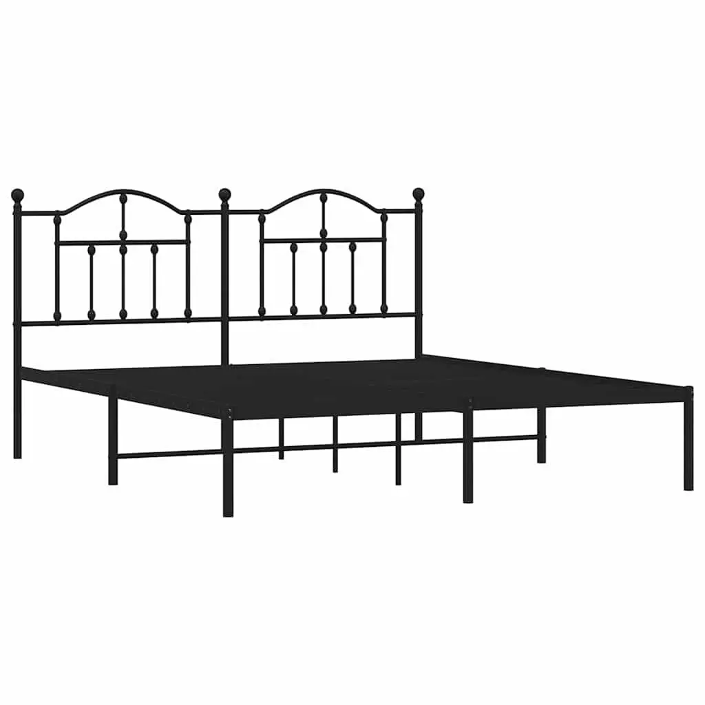 Metal Bed Frame King Bedroom 183x203 cm with Headboard Slatted Base Black