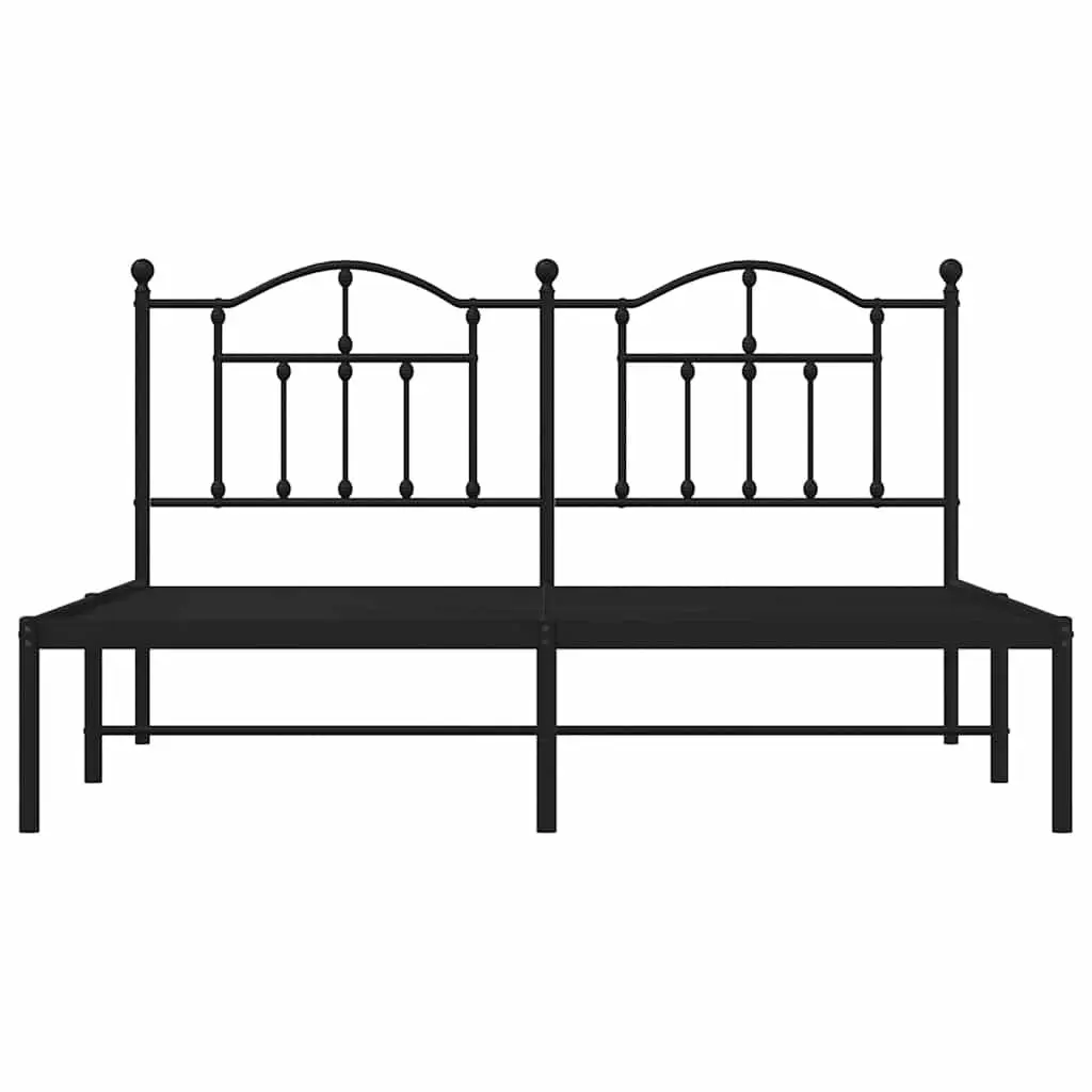 Metal Bed Frame King Bedroom 183x203 cm with Headboard Slatted Base Black