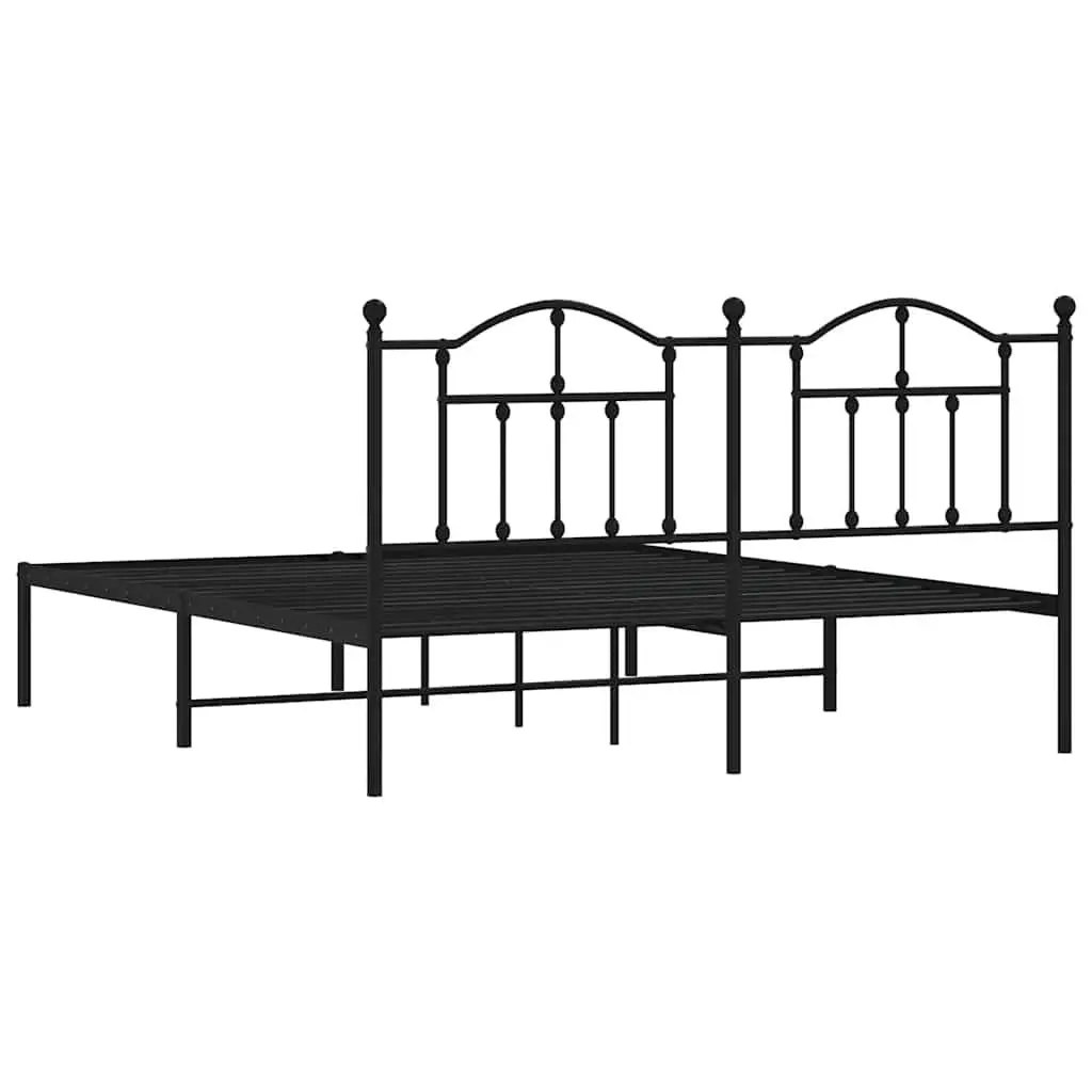 Metal Bed Frame King Bedroom 183x203 cm with Headboard Slatted Base Black