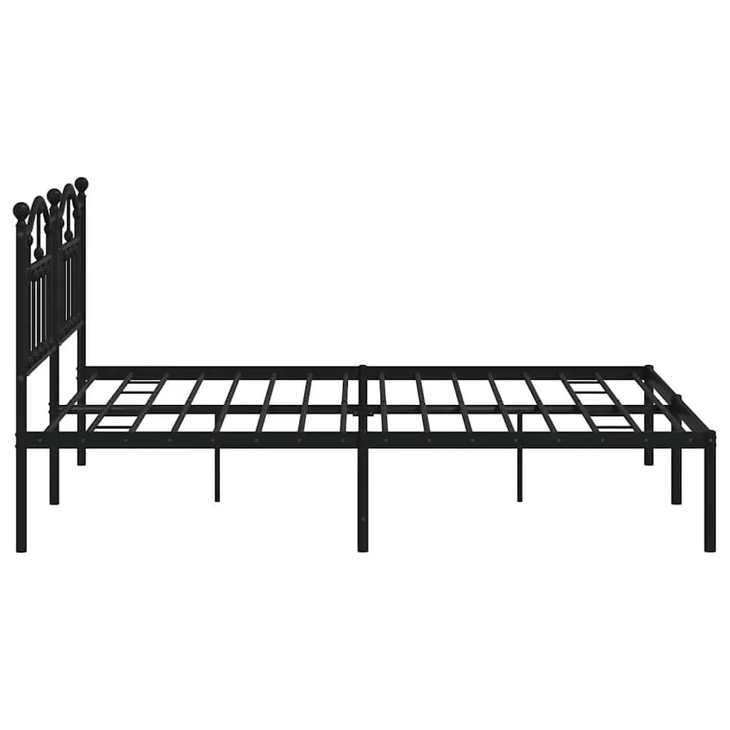 Metal Bed Frame King Bedroom 183x203 cm with Headboard Slatted Base Black