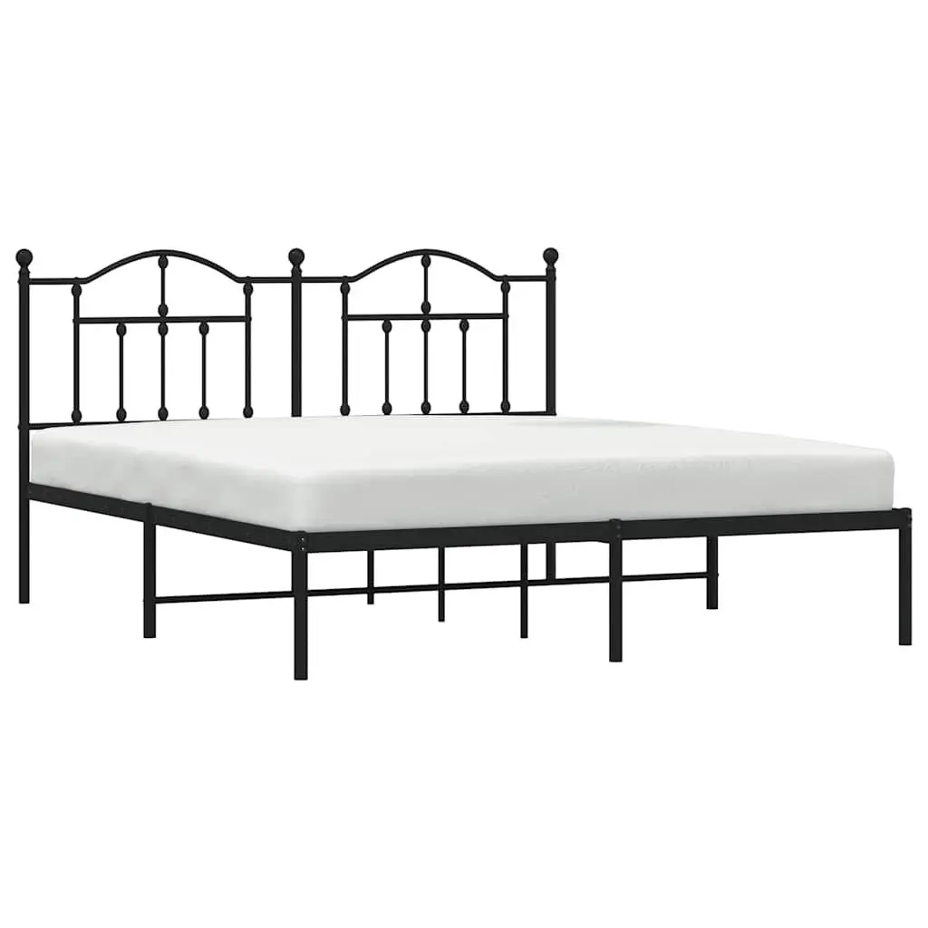 Metal Bed Frame King Bedroom 183x203 cm with Headboard Slatted Base Black