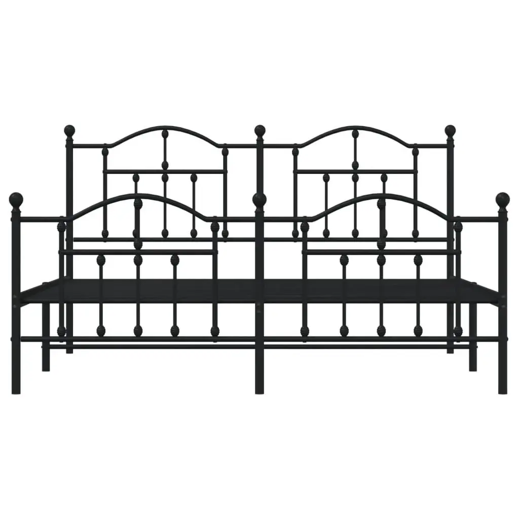 Metal Bed Frame King Size 183x203 cm with Footboard Headboard Black Steel