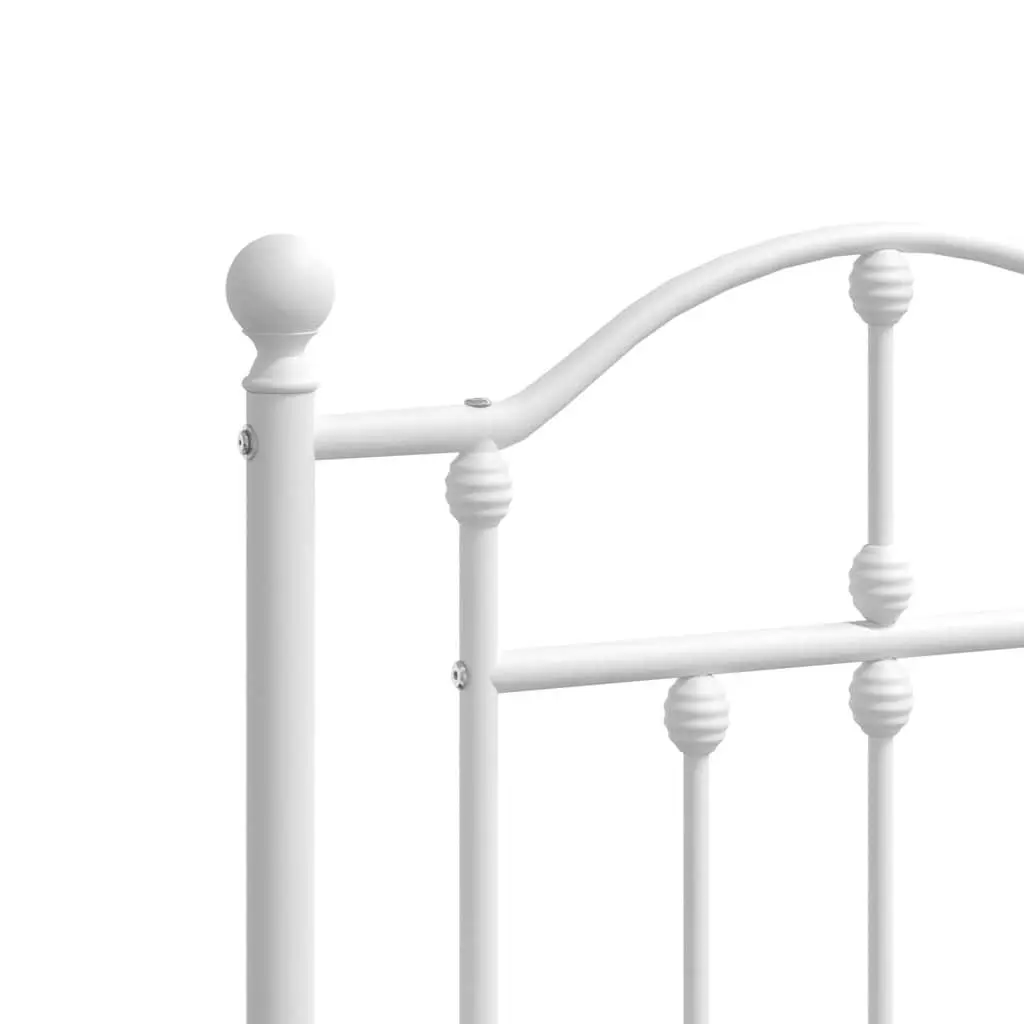 Metal Bed Frame 135x190 cm with Headboard White Bedroom Furniture Slatted Base