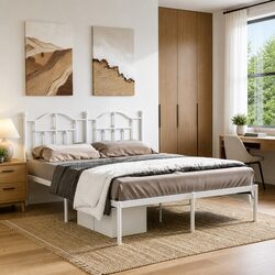 150x200 cm White Metal Bed Frame with Headboard Details