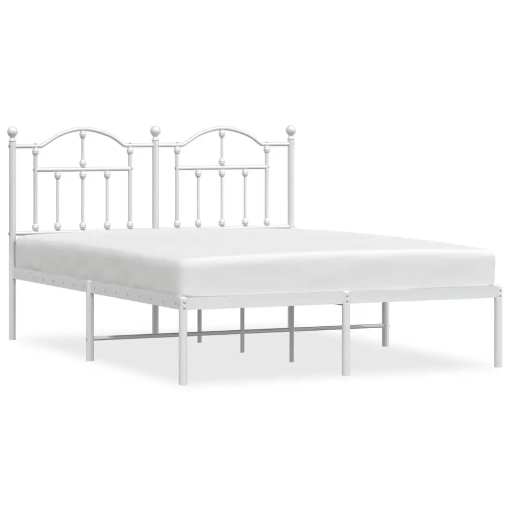Metal Bed Frame 150x200 cm for Bedroom with Headboard White