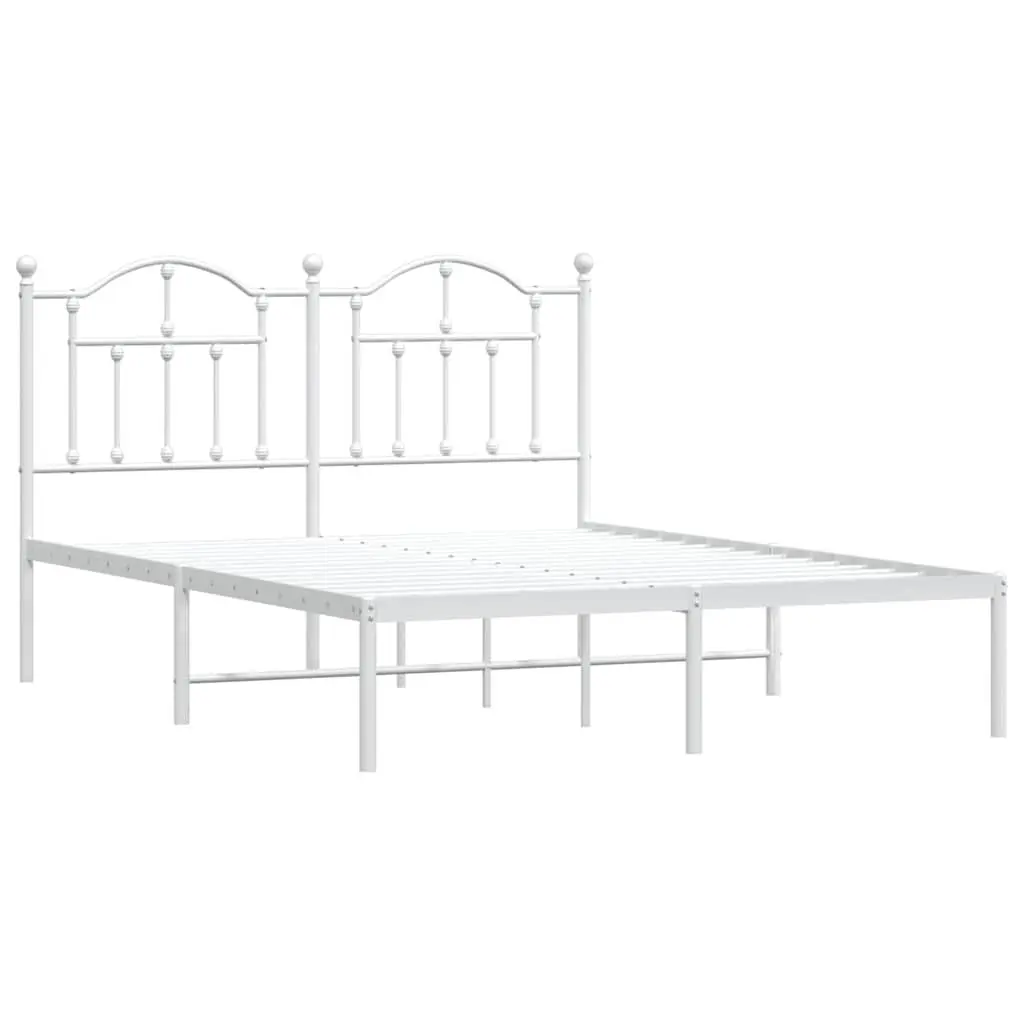 Metal Bed Frame 150x200 cm for Bedroom with Headboard White