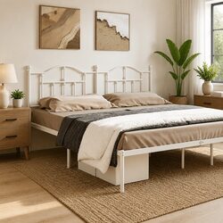 Metal Headboard White 180cm Bedroom Bed Frame Header Support Classic Design