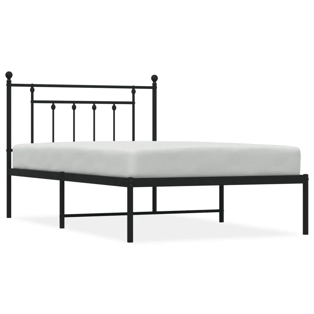 Metal Bed Frame King Single 107x203cm Black Headboard Steel Slats Support