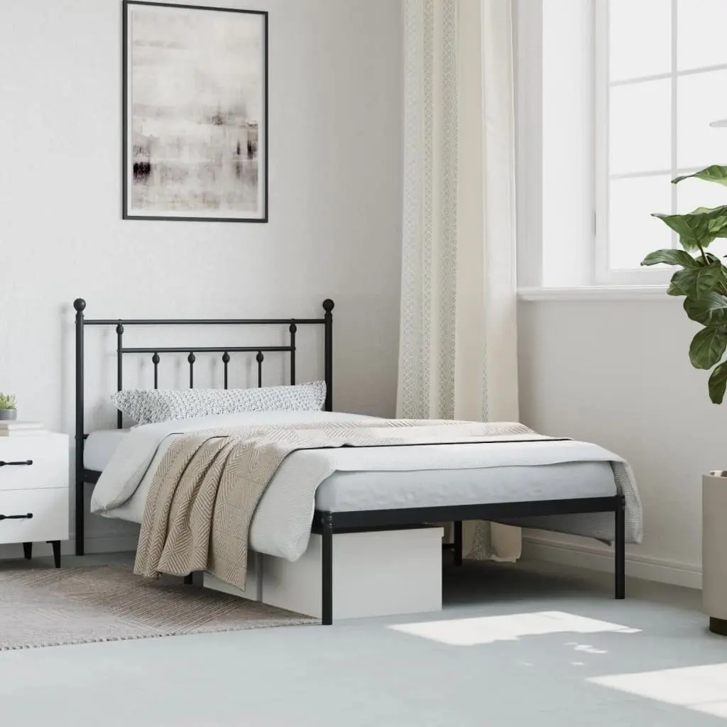 Metal Bed Frame King Single 107x203cm Black Headboard Steel Slats Support