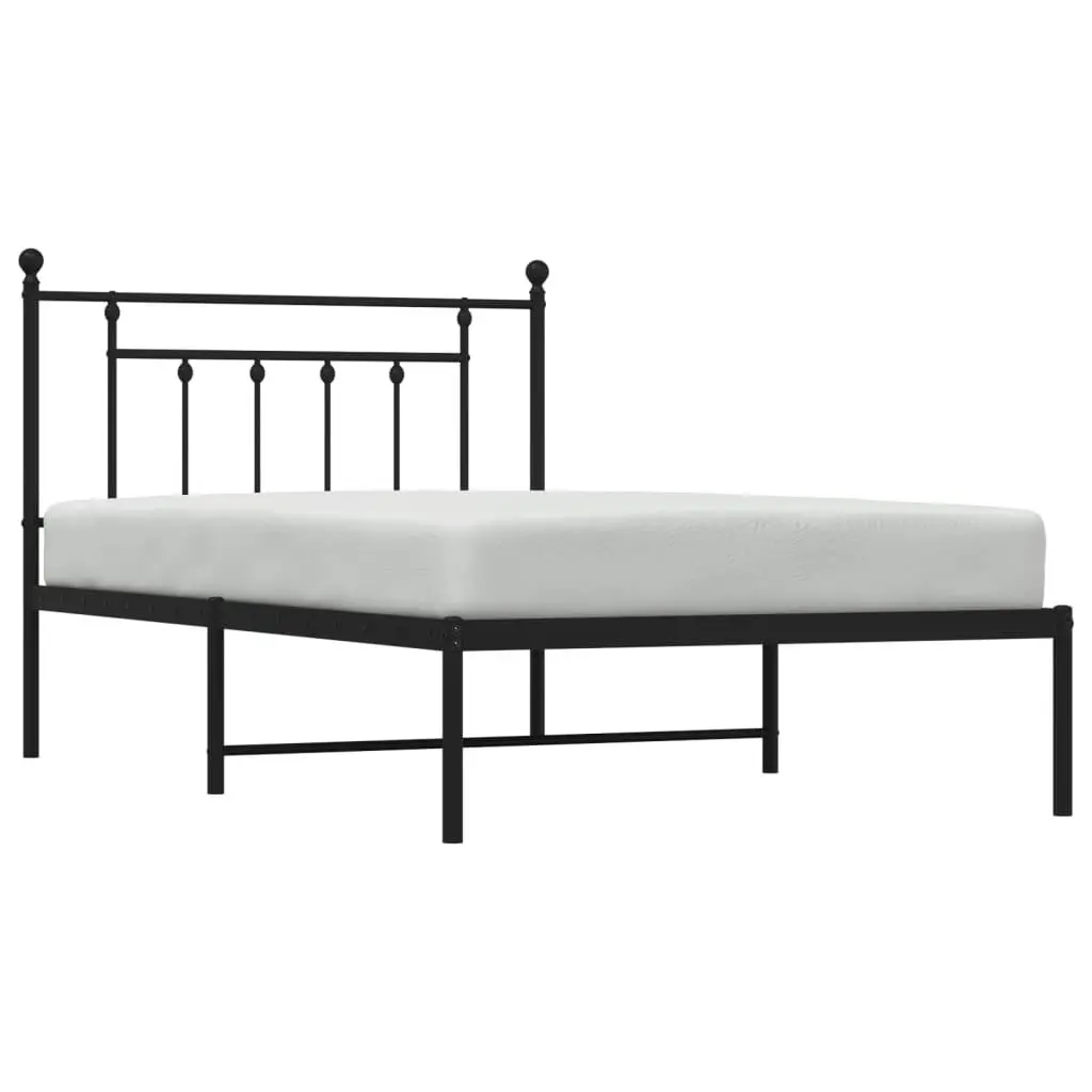 Metal Bed Frame King Single 107x203cm Black Headboard Steel Slats Support