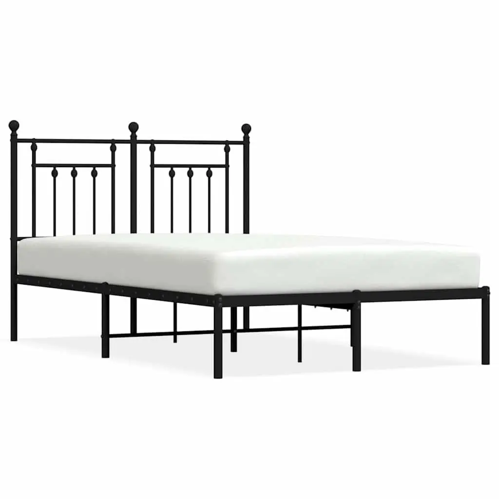 Metal Bed Frame for Bedroom 135x190 cm with Headboard Black Slatted Base