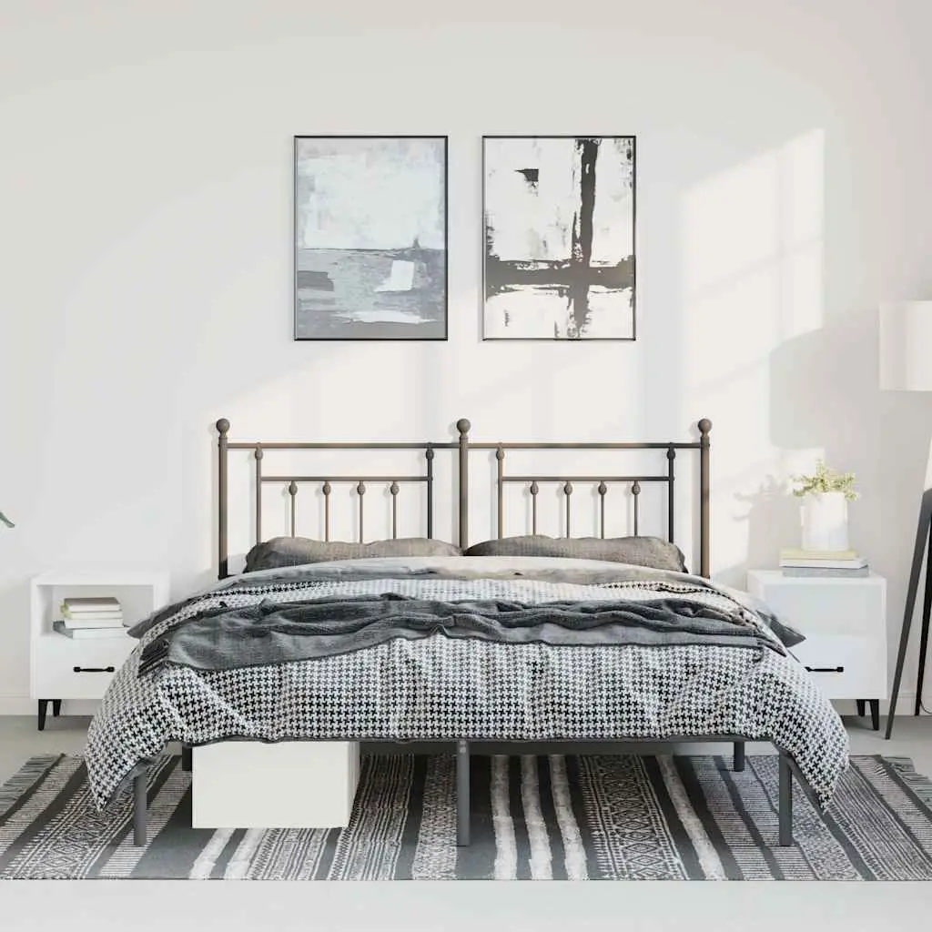 Metal Bed Frame for Bedroom 135x190 cm with Headboard Black Slatted Base