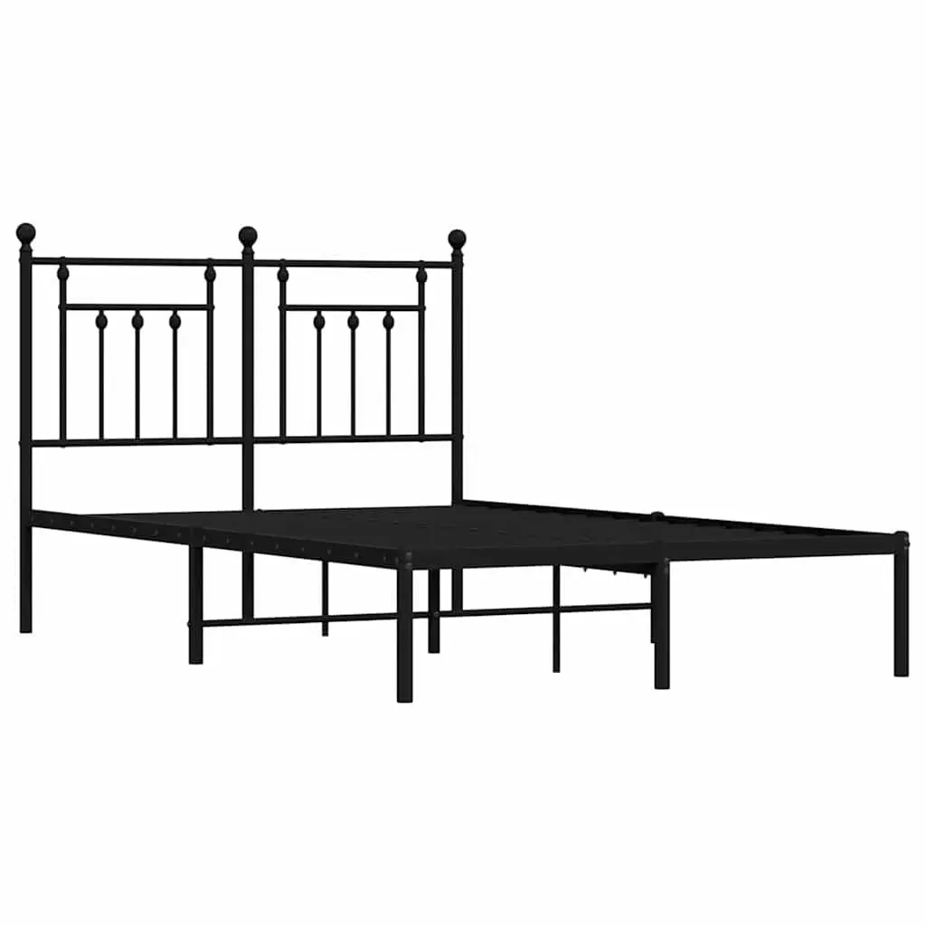 Metal Bed Frame for Bedroom 135x190 cm with Headboard Black Slatted Base
