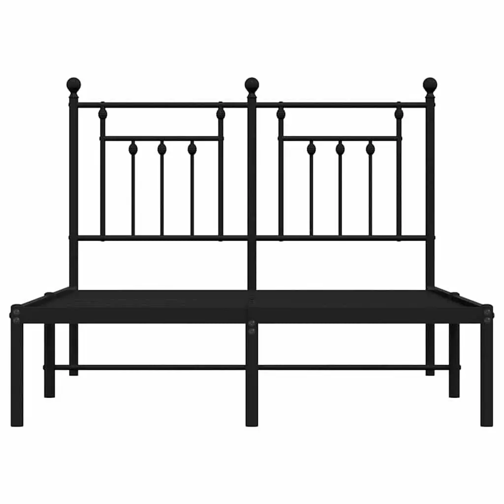 Metal Bed Frame for Bedroom 135x190 cm with Headboard Black Slatted Base