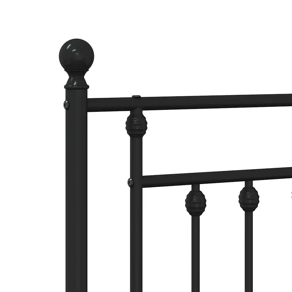 Metal Bed Frame for Bedroom 135x190 cm with Headboard Black Slatted Base