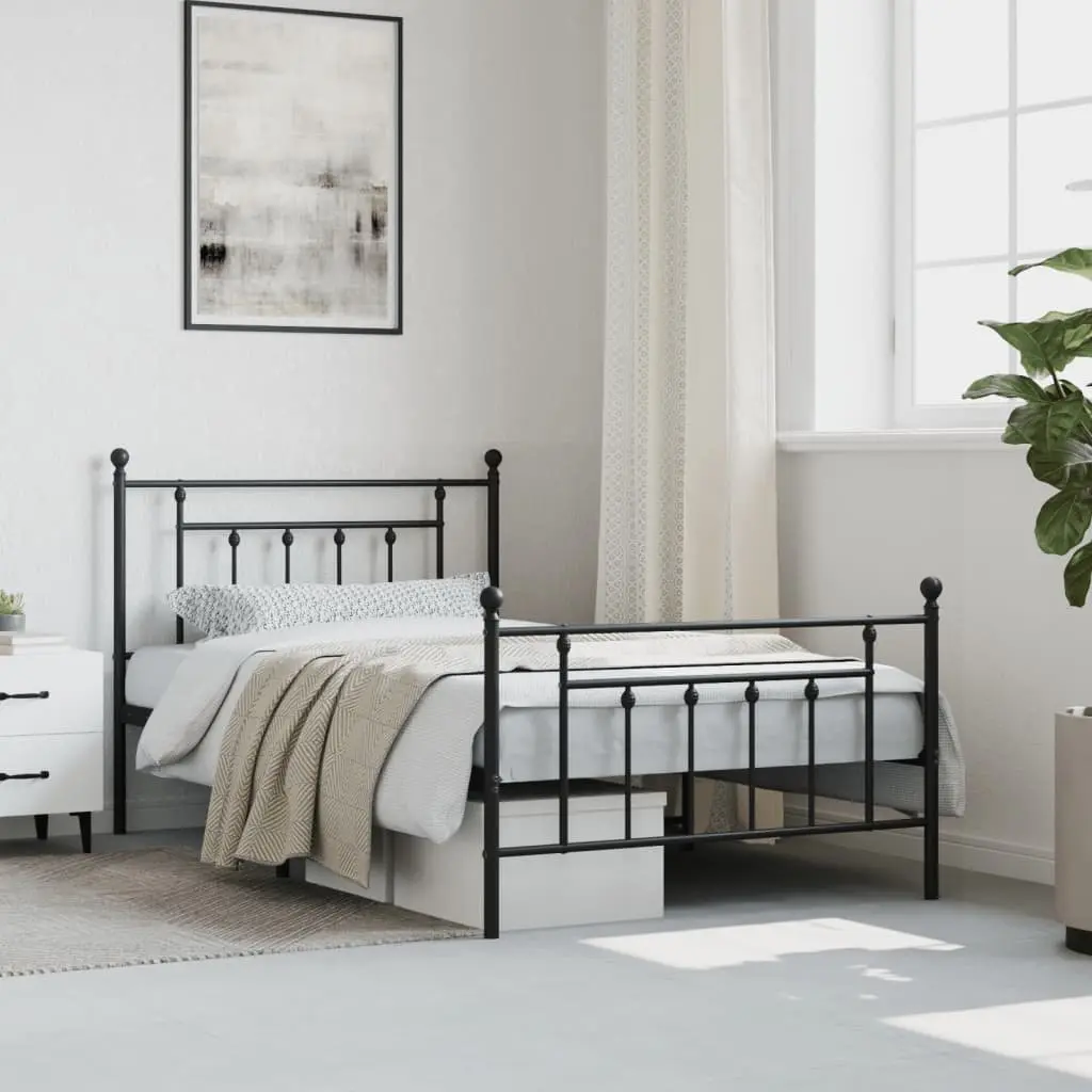 Metal Bed Frame King Single 107x203cm Black Bedroom Furniture Steel Footboard