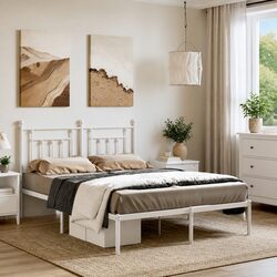 White Metal Bed Frame Specifications: 150x200 cm