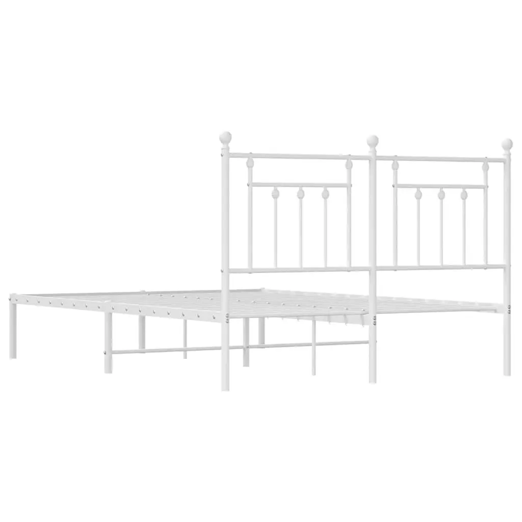 Metal Bed Frame with Headboard White 150x200 cm Bedroom Furniture Slatted Base