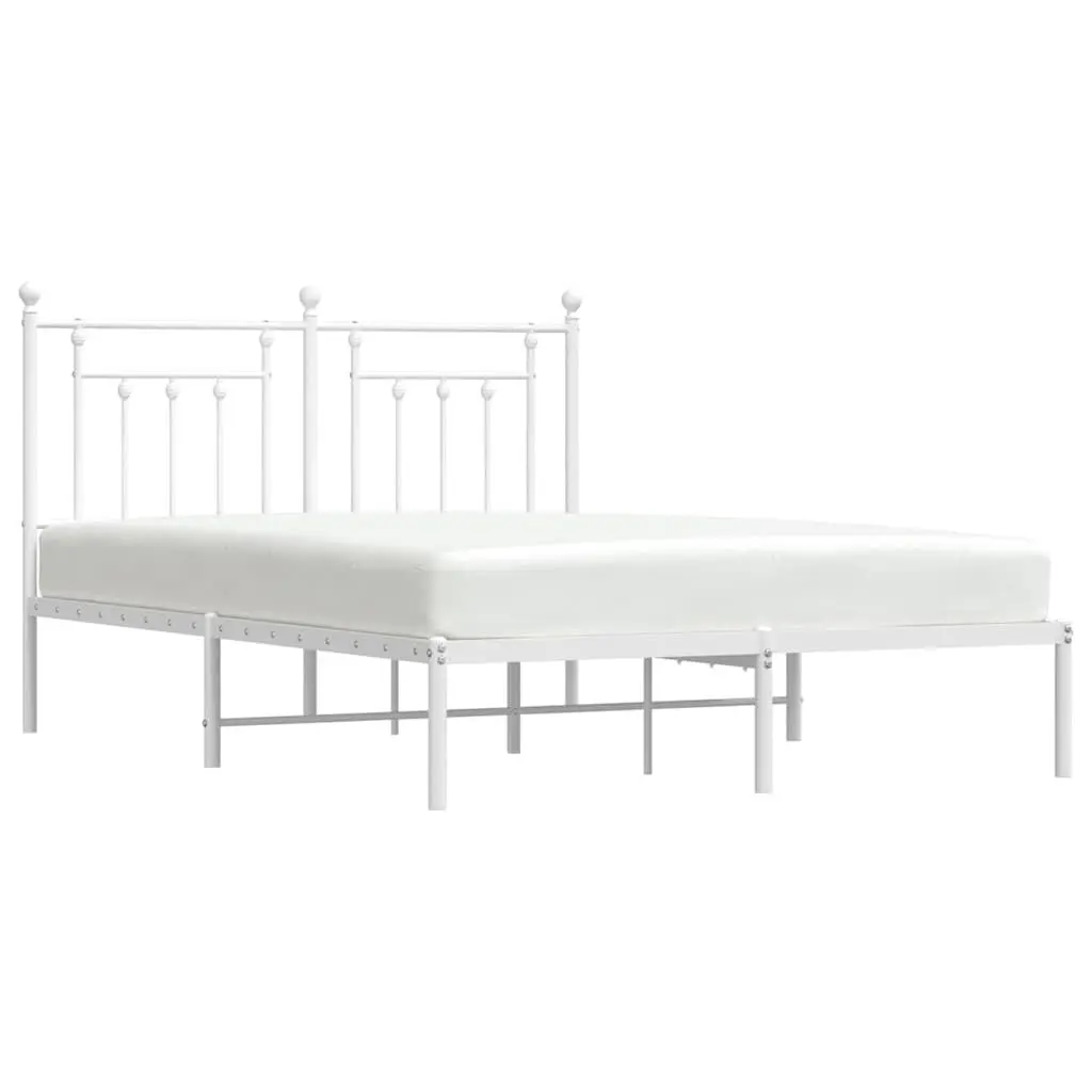 Metal Bed Frame with Headboard White 150x200 cm Bedroom Furniture Slatted Base