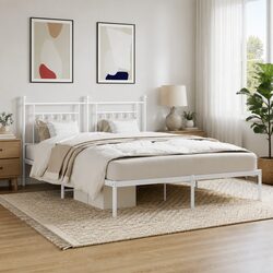 Metal Bed Frame King Size Bedroom Furniture with Headboard Storage White