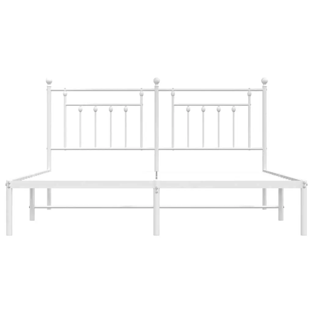 Metal Bed Frame King Size Bedroom Furniture with Headboard Storage White