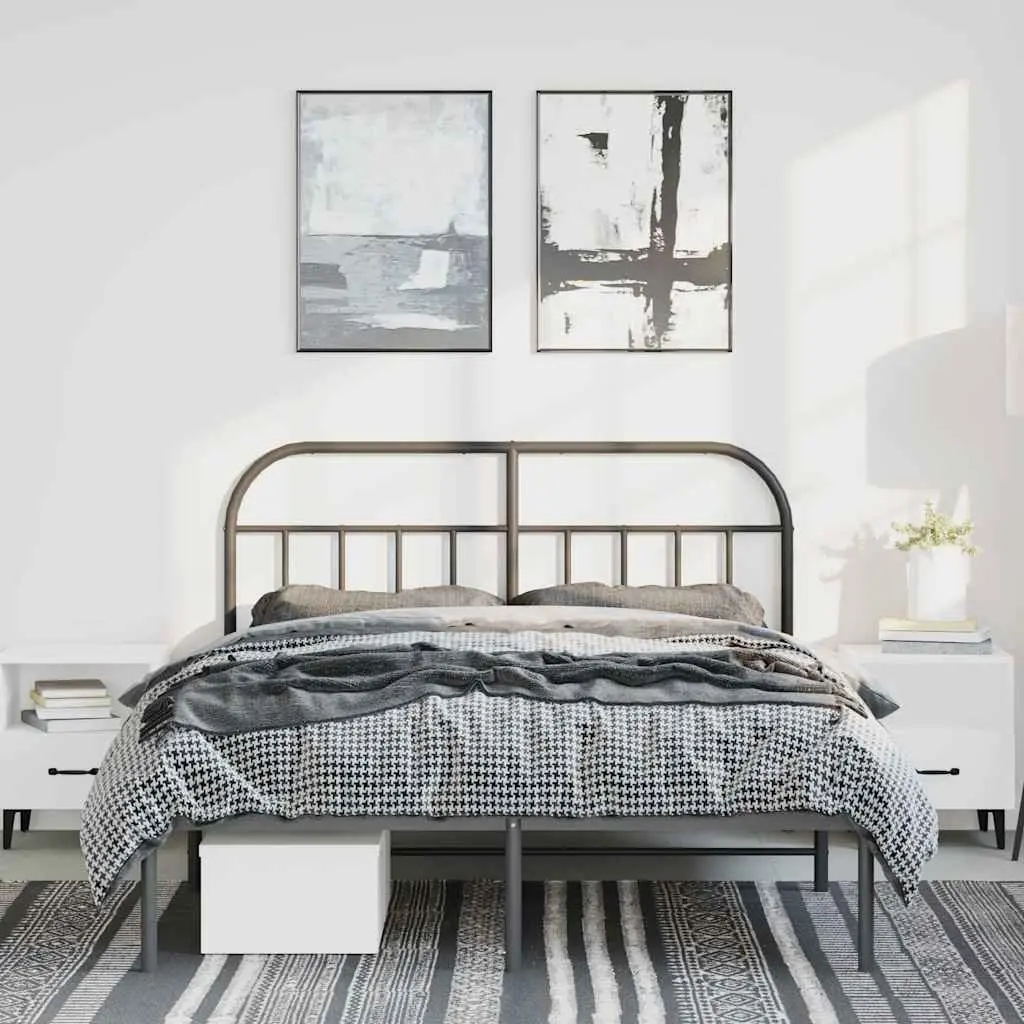 Metal Bed Frame with Headboard for Bedroom 150x200 cm Black