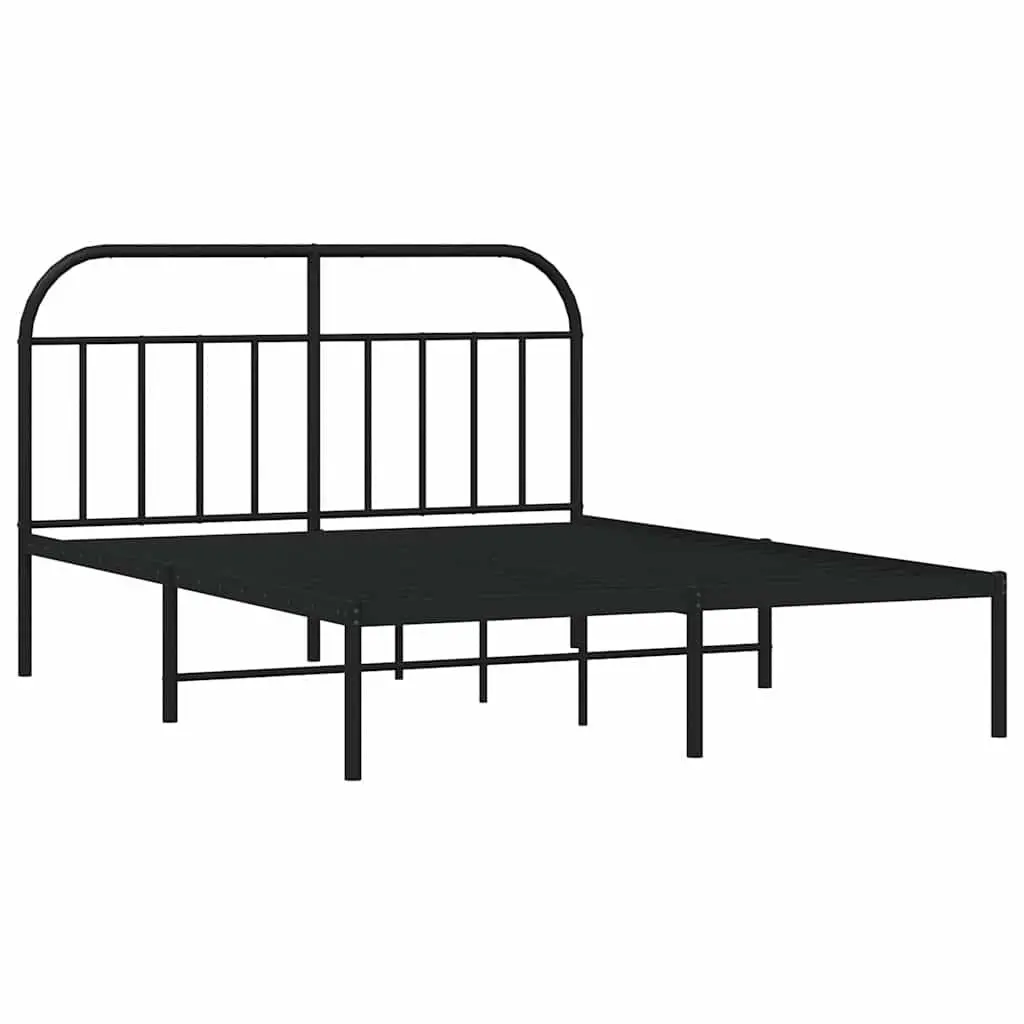 Metal Bed Frame with Headboard for Bedroom 150x200 cm Black