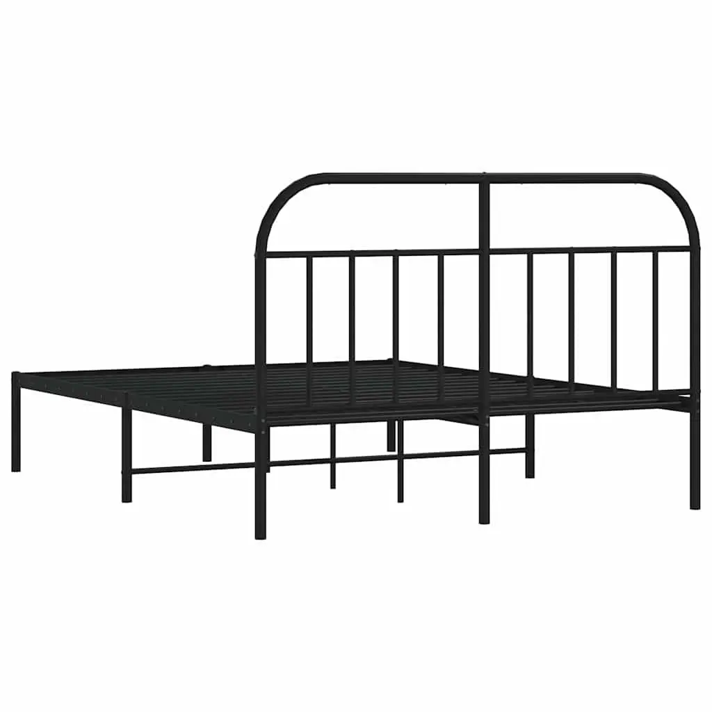 Metal Bed Frame with Headboard for Bedroom 150x200 cm Black