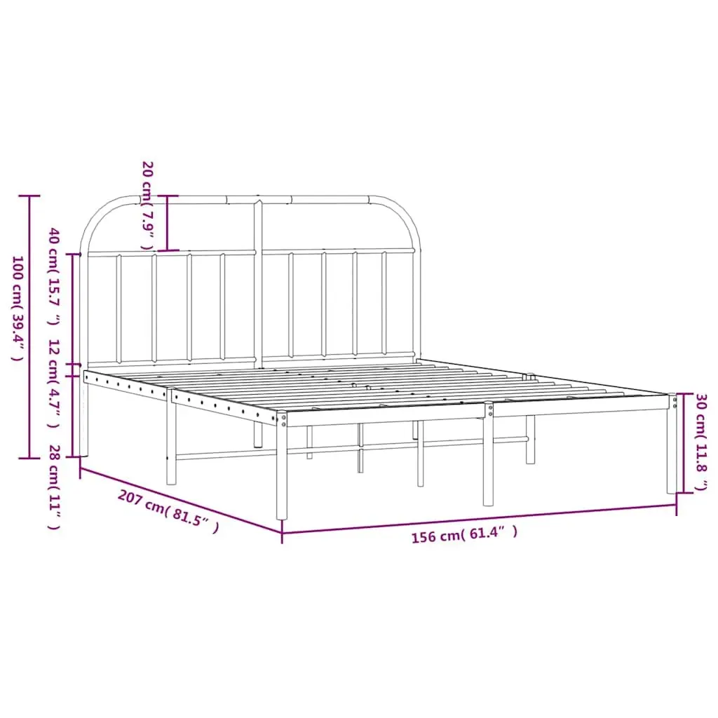Metal Bed Frame with Headboard for Bedroom 150x200 cm Black
