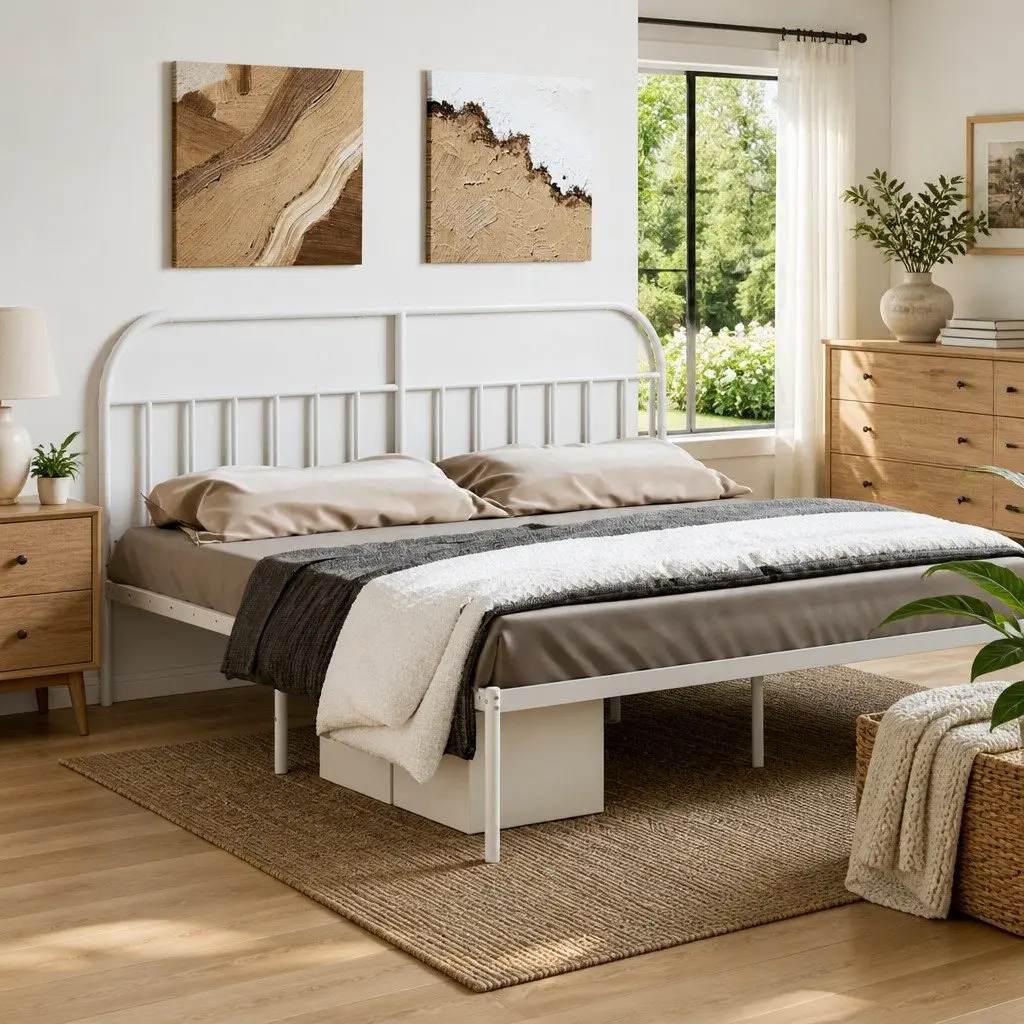 White Metal Headboard 180cm Steel Frame