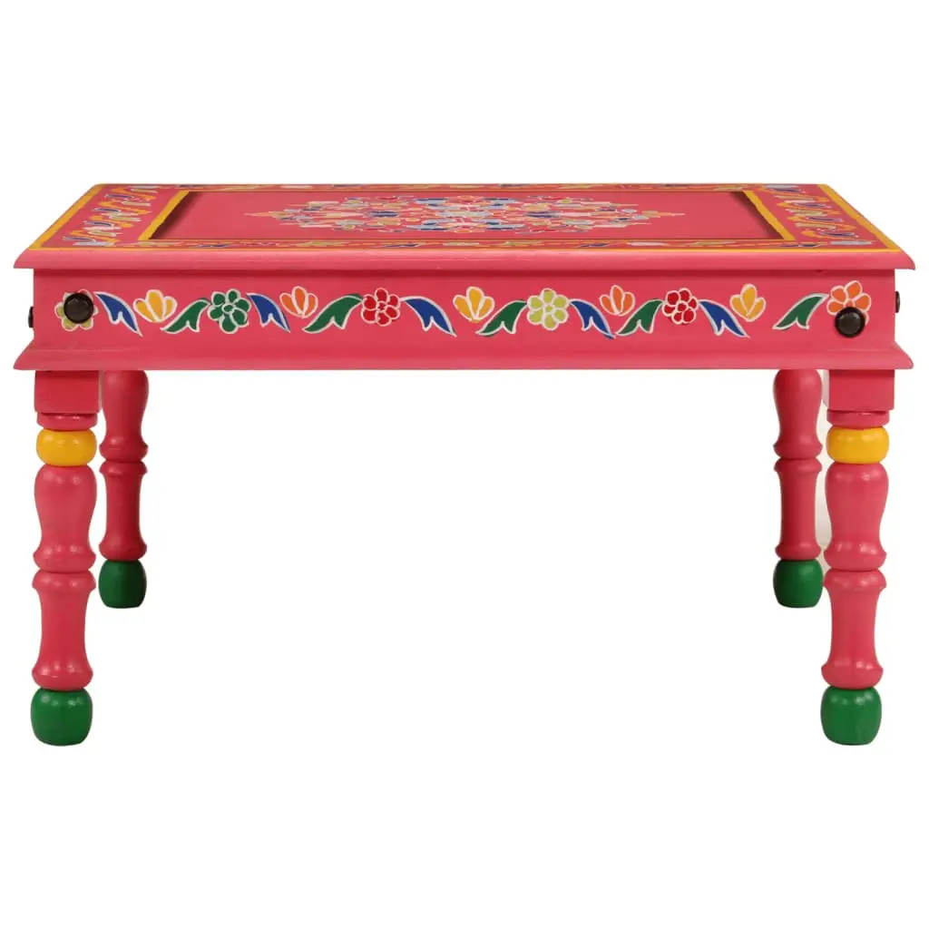 Solid Mango Wood Hand-Painted Pink Coffee Table
