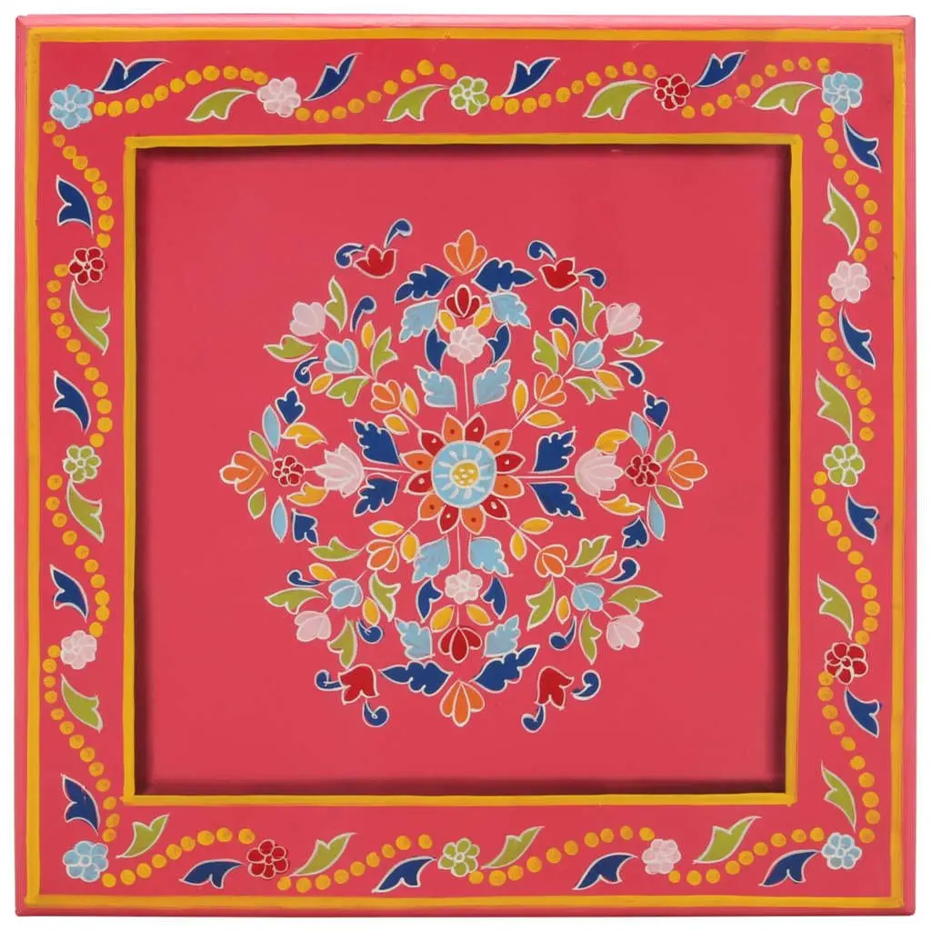 Solid Mango Wood Hand-Painted Pink Coffee Table