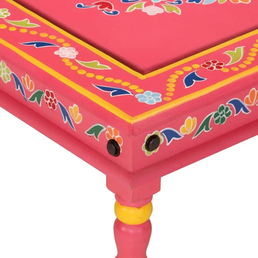 Solid Mango Wood Hand-Painted Pink Coffee Table