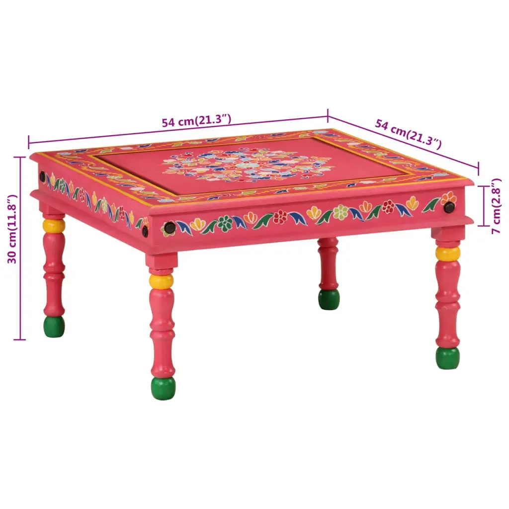 Solid Mango Wood Hand-Painted Pink Coffee Table