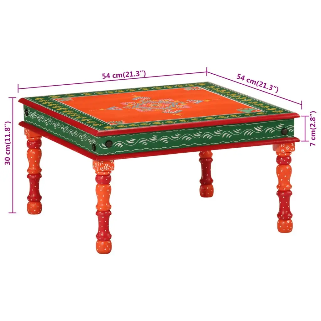 Coffee Table Living Room Orange Hand Painted Solid Wood Mango
