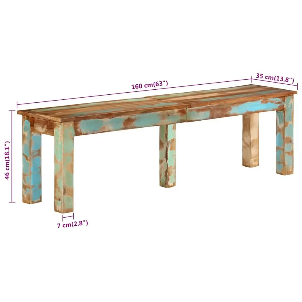 Wooden Bench Indoor 160x35x46cm Solid Reclaimed Wood Seating Brown