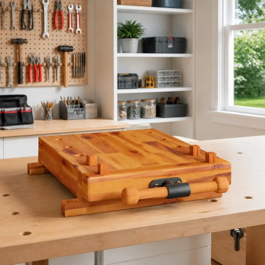 Workbench Tabletop with Vice 52x44x9.5 cm Solid Wood Work Surface Brown