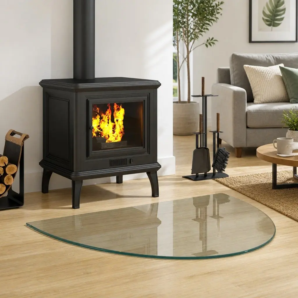 Transparent Glass Fireplace Hearth Pad