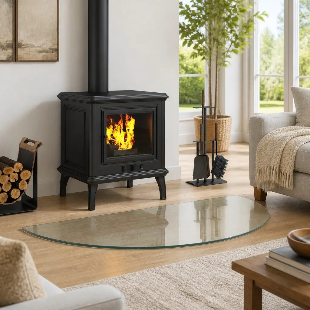 Fireplace Glass Plate Hearth Pad Heat Resistant Tempered Glass Floor Protection