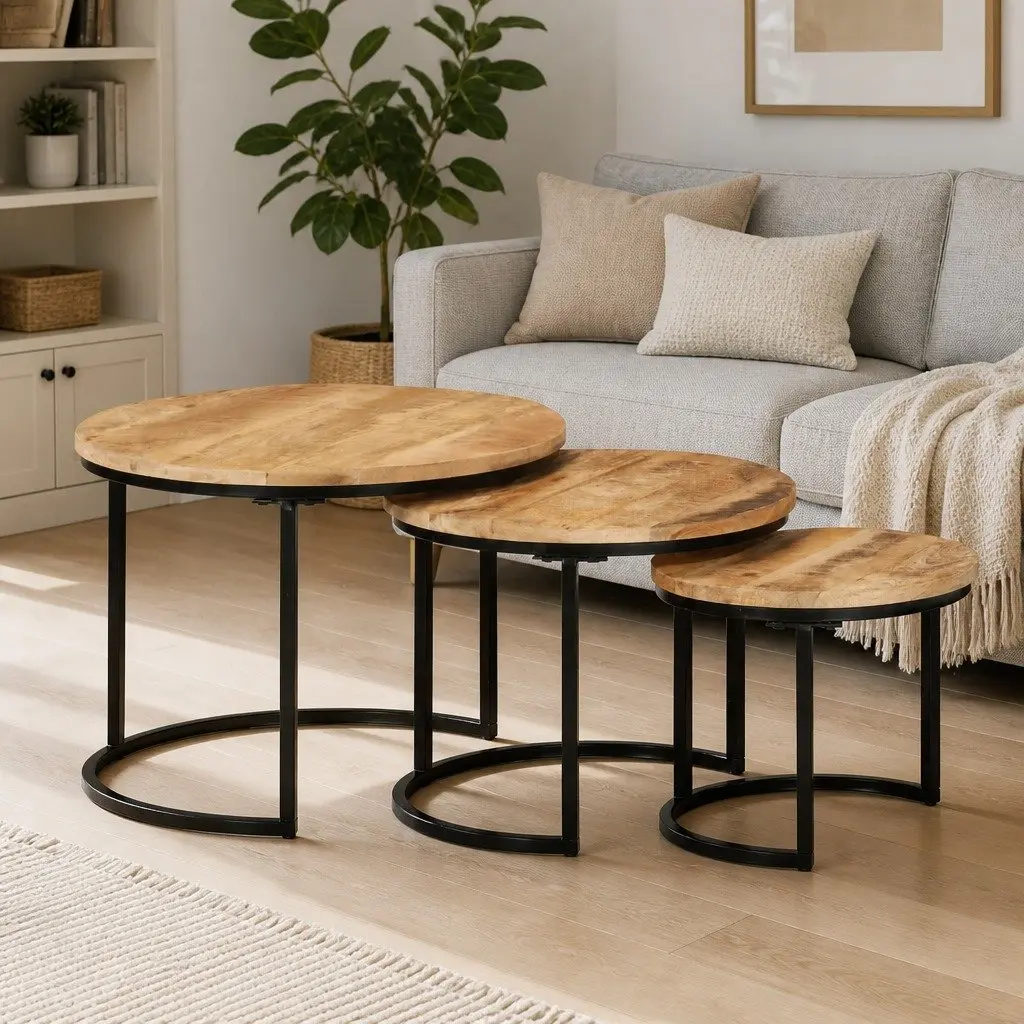 3-Piece Solid Mango Wood Nesting Tables