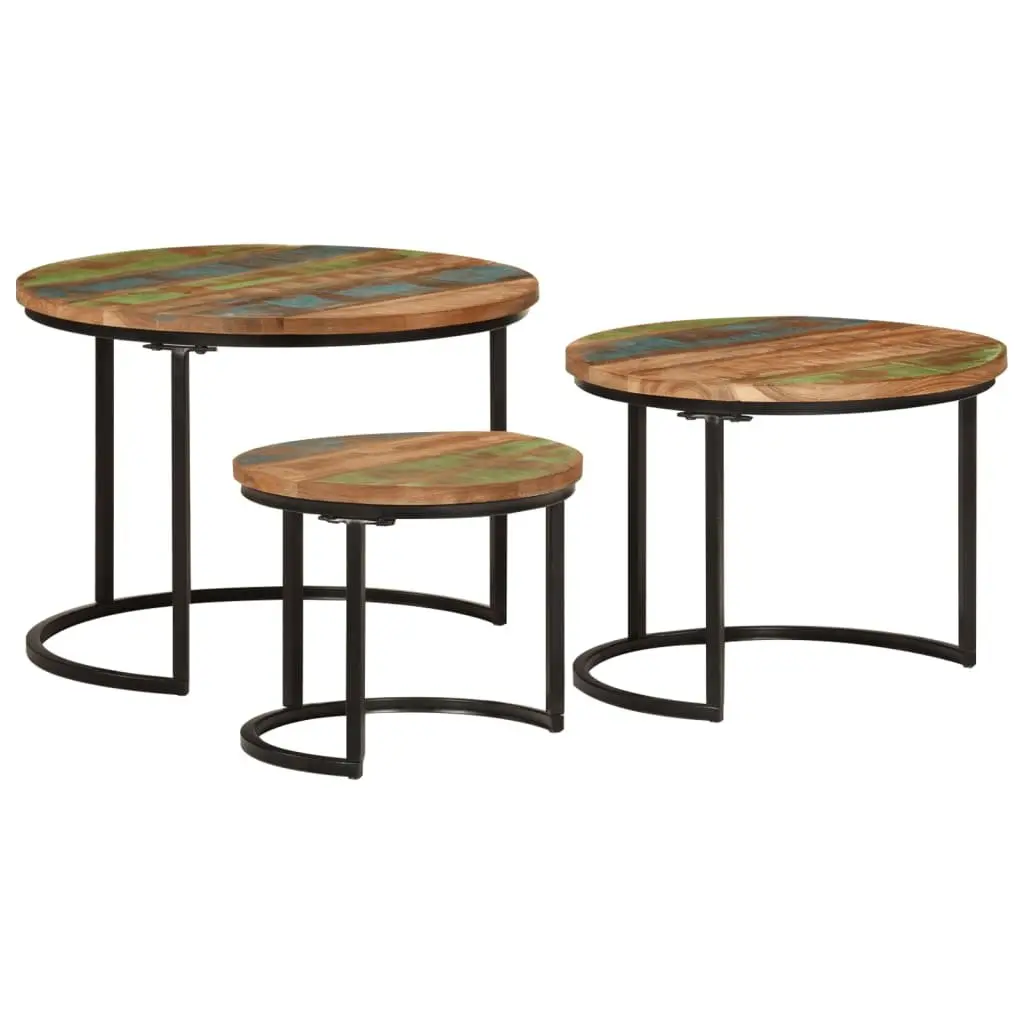 Nesting Tables 3 Piece Set Solid Reclaimed Wood Coffee Side Table Living Room